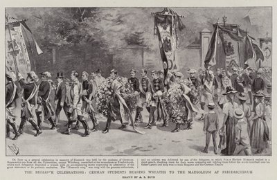De Bismarck-vieringen, Duitse studenten dragen kransen naar het mausoleum in Friedrichsruh door Alexander Stuart Boyd